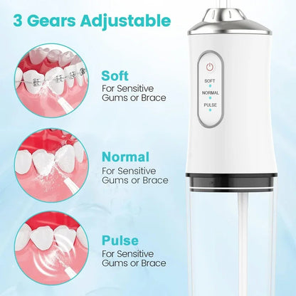Oral USB Rechargeable Water Jet Floss Tooth Pick 4 Jet Tip 220ml 3 Modes IPX7 1400rpm